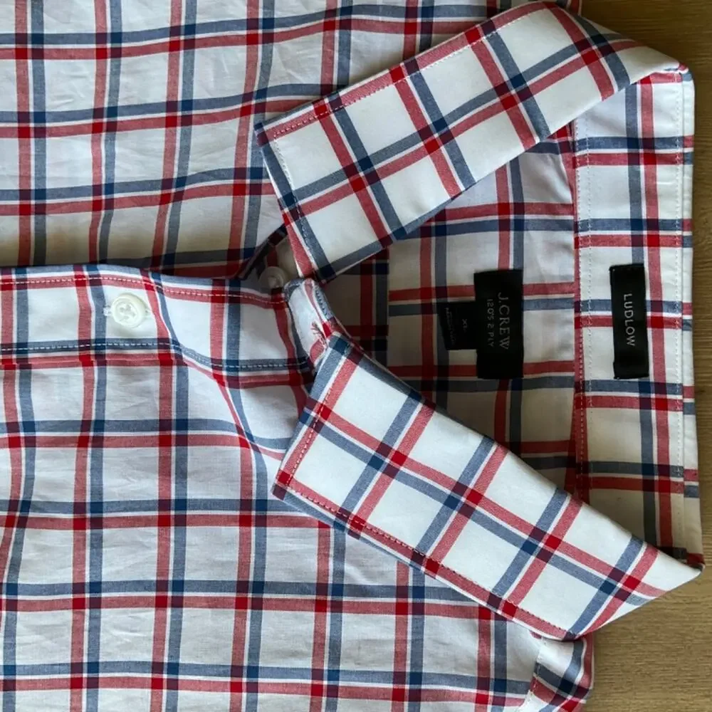 J. Crew Slim Fit Blue Check ludlow Dress Shirt career preppy business career XL